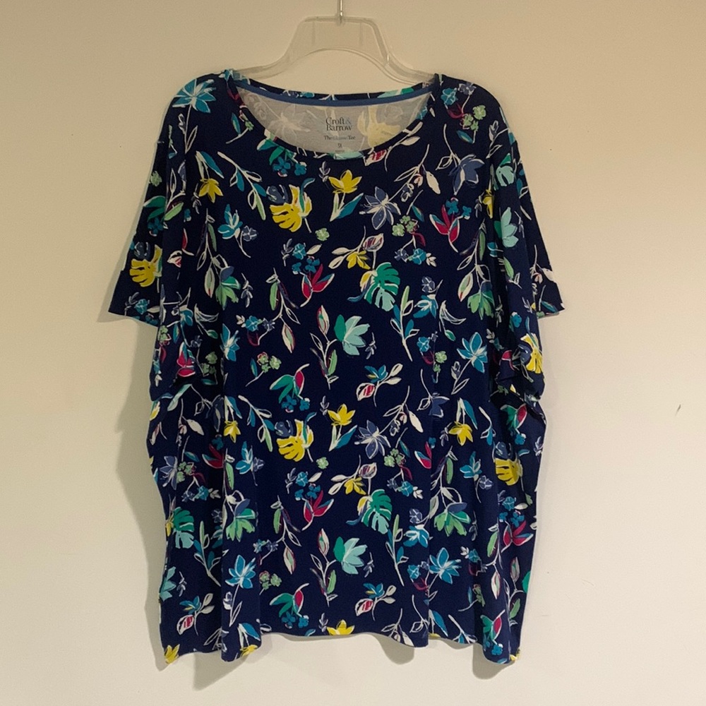 Croft & Barrow The Classic Tee, Navy Floral, Short Sleeve, Women’s Size 3X